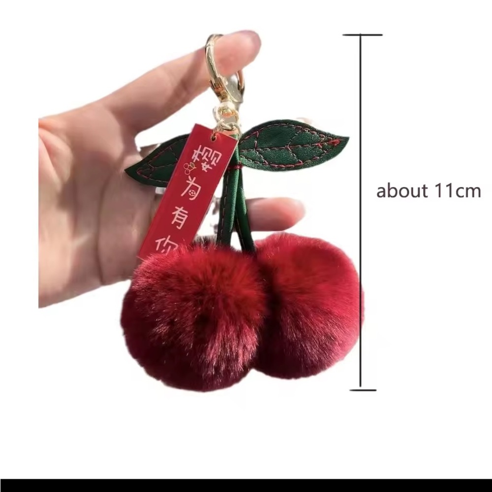 Cherry Red Pom Pom Keychain - Picture 2 of 2